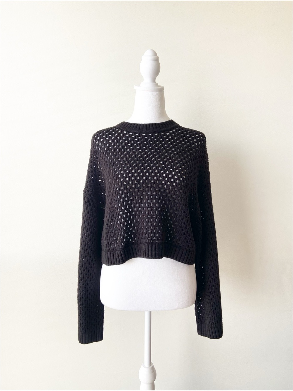H&M Black Open-Knit Crewneck Women's Sweater Size M